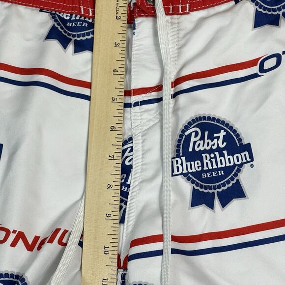 O'neill x Pabst Blue Ribbon Swim Trunk Mens 29‎ White Drawstring Waist Pockets - Picture 6 of 15
